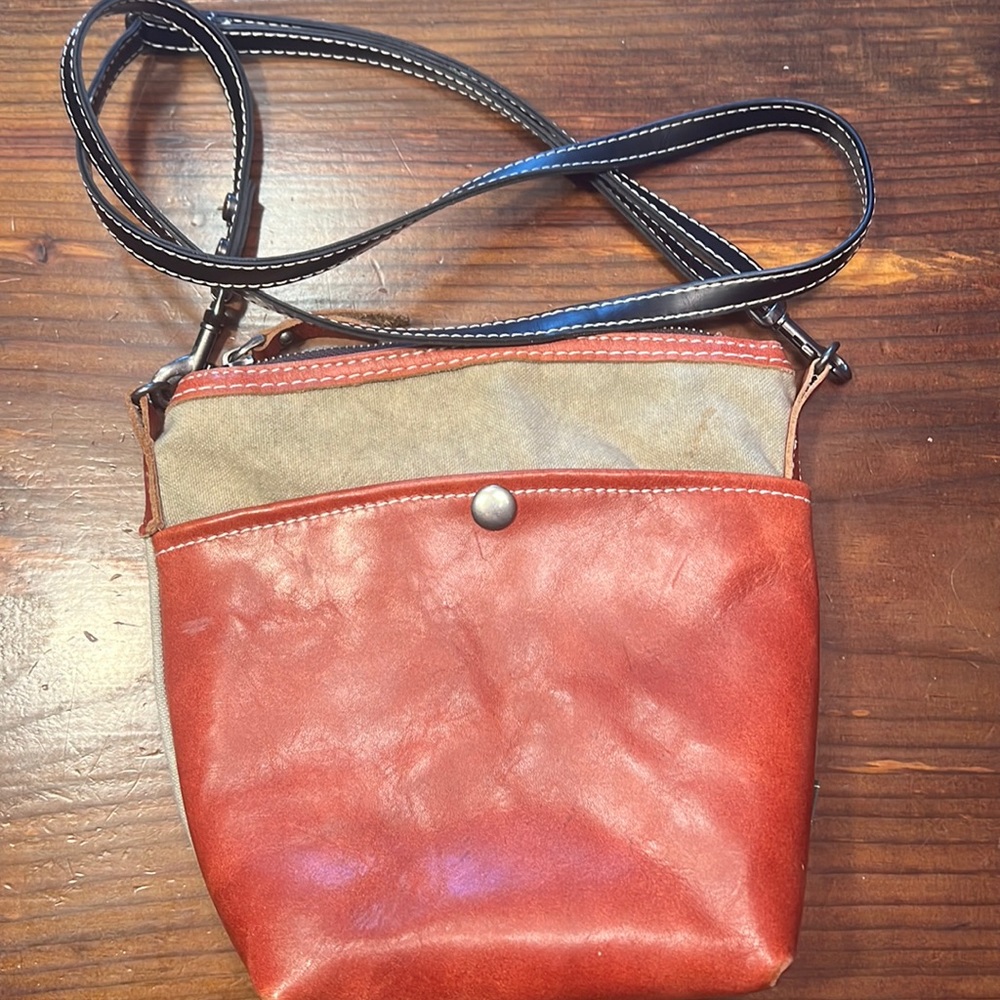 TSD Brand Leather Canvas Crossbody Bag Small